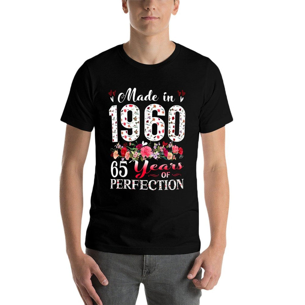 65 Year Old Floral Made In 1960 65th Birthday Women Apparel  Rolled Sleeves T-Shirt