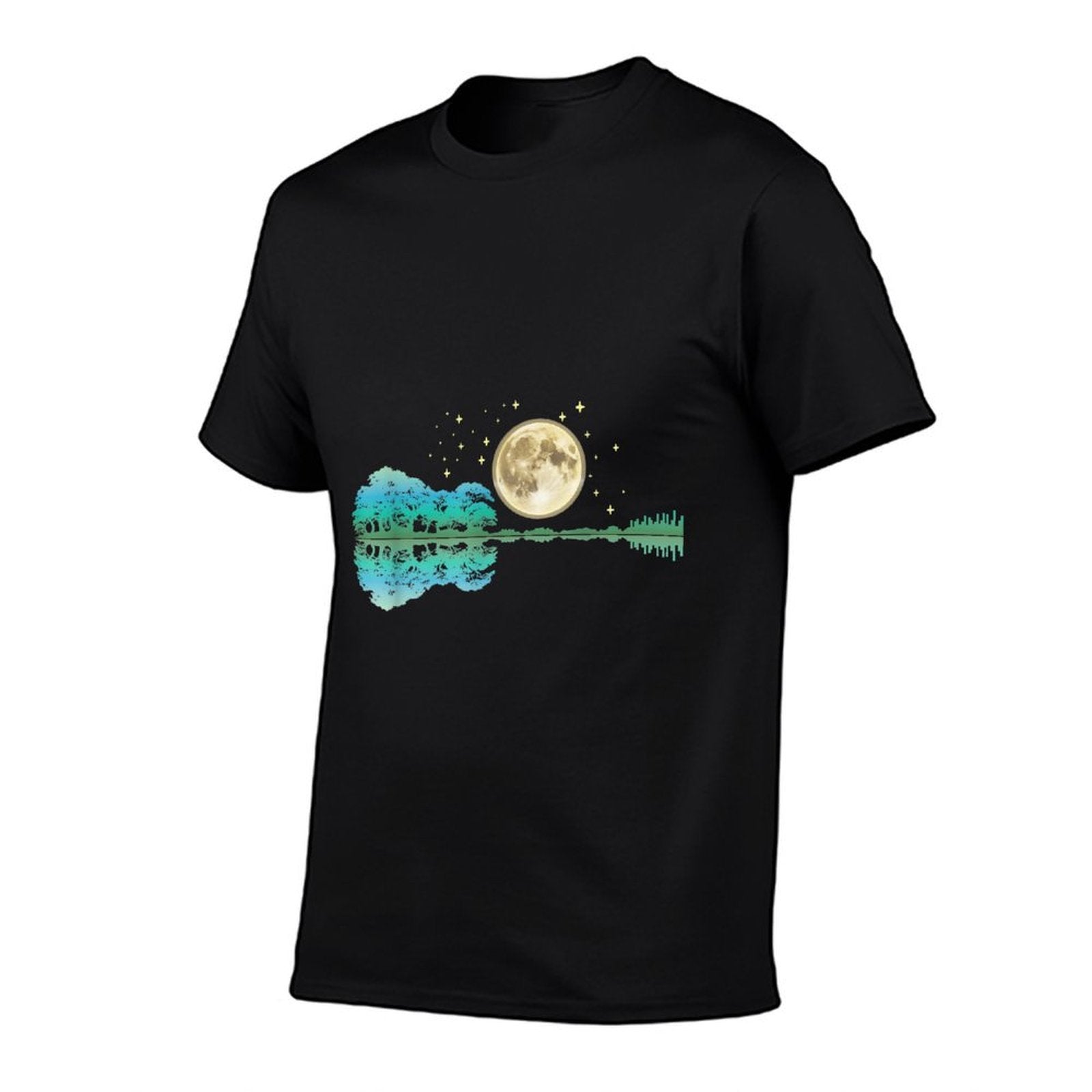 Acoustic Guitar Tree And Moon By The Lake Guitarist  Wrinkle-resistant T-Shirt