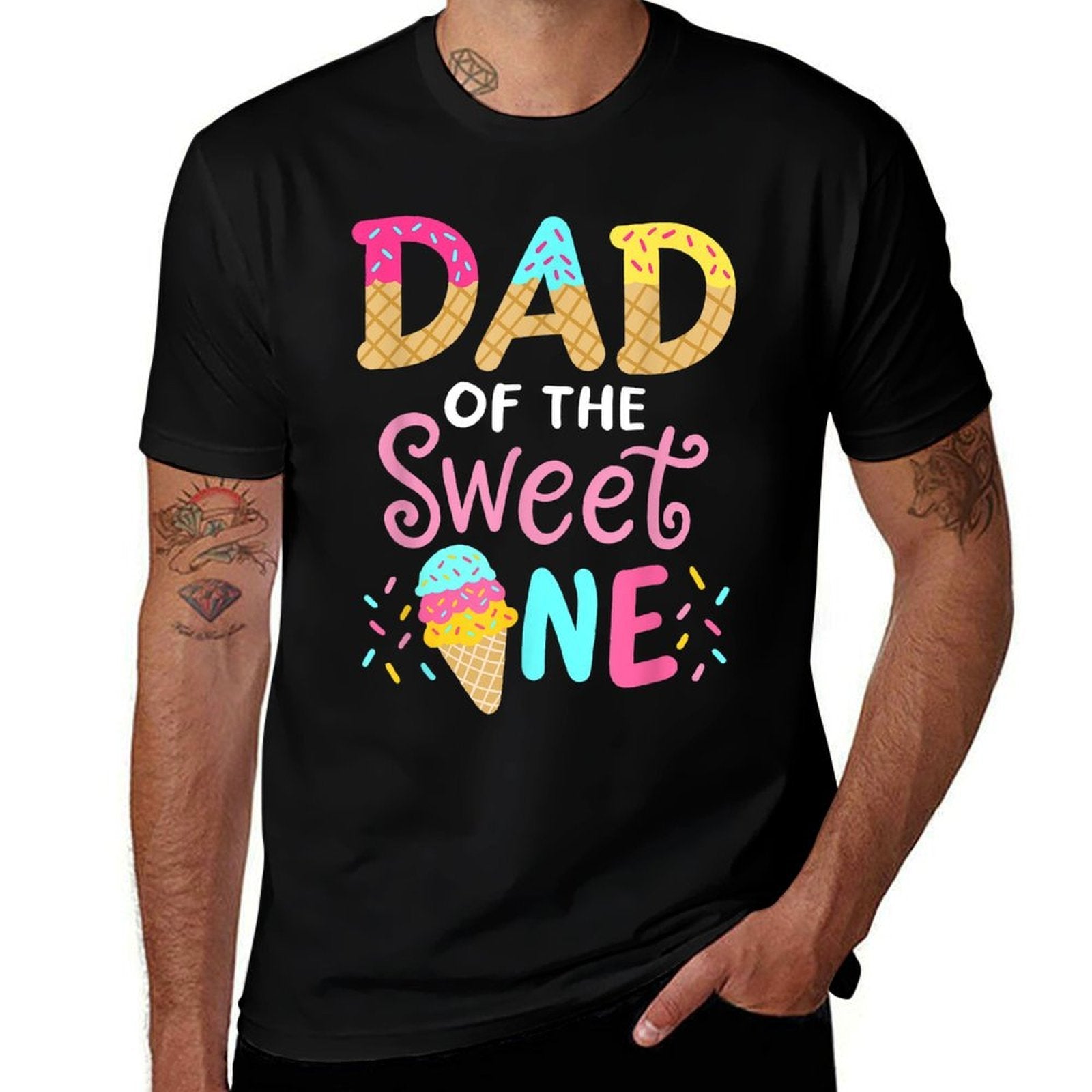 Dad of Sweet One Birthday Matching Family Ice Cream  Odor-resistant T-Shirt