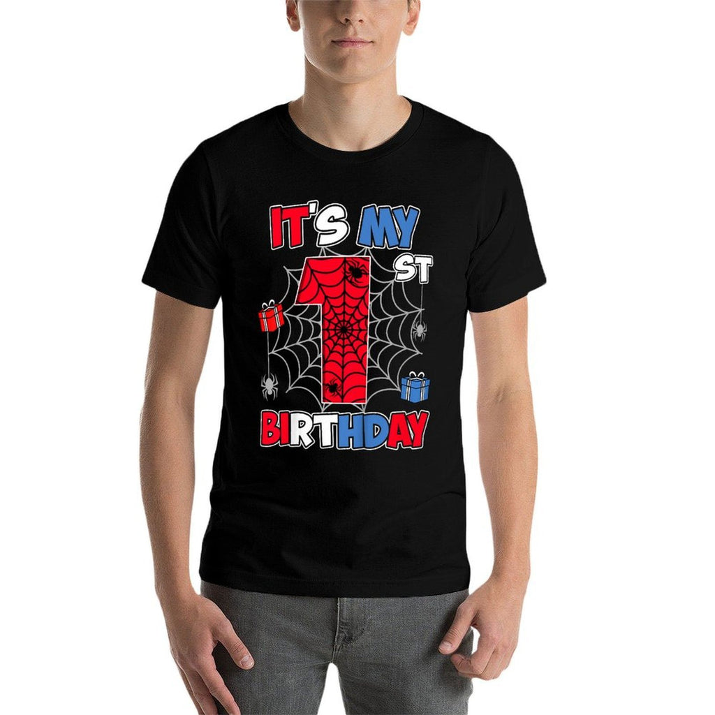 Kids It's My 1st Birthday Spider Theme Party 1 Year Old Boys Kid  Easy-care T-Shirt