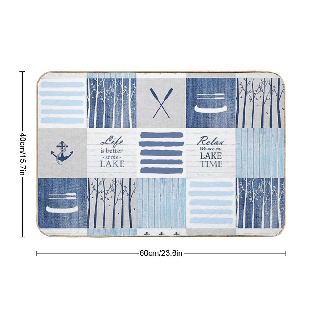 Life Is Better at The Lake Patchwork  Easy To Clean Bath Mat