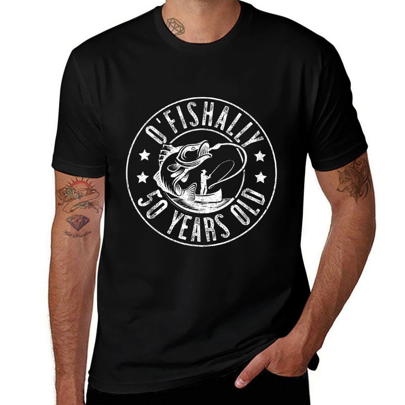Funny Fishing Birthday Party, O'Fishally 50 Years Old Gifts  Oversized Silhouette T-Shirt