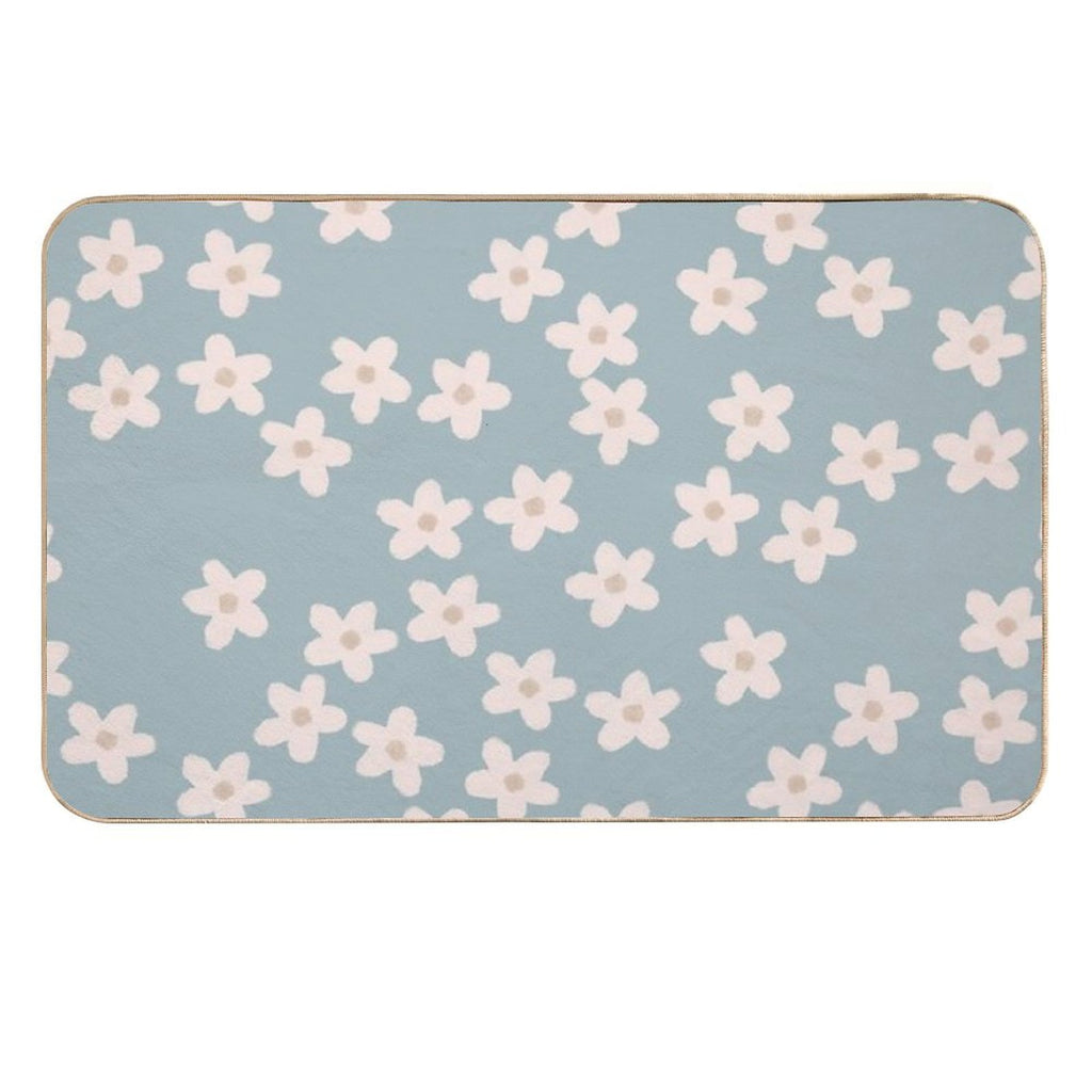 Spring Floral Daisy Print in Pastel Blue  Pet-Safe Bath Mat