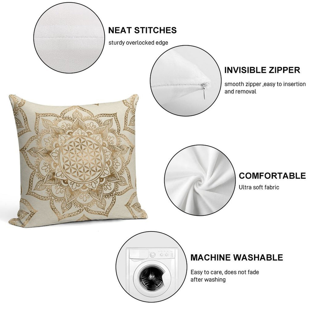 Flower of Life in Lotus - Pastel Golds And Canvas Soft Luxury Feel Throw Pillow