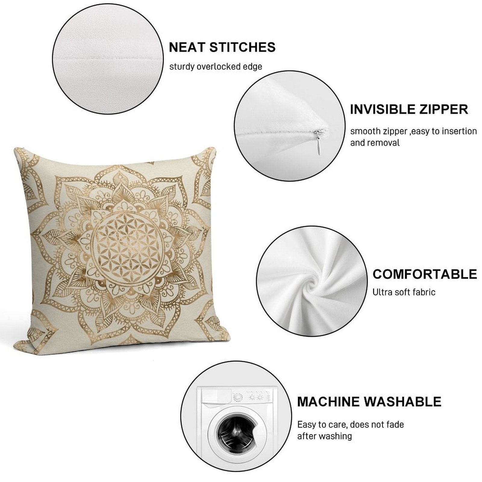 Flower of Life in Lotus - Pastel Golds And Canvas Soft Luxury Feel Throw Pillow