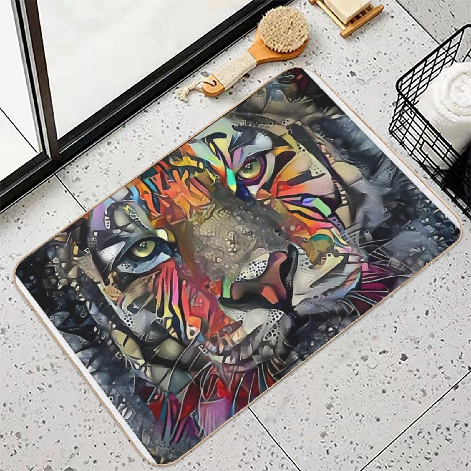 Mikka Jr, Tiger, Tigre, Lea Roche Paintings  Stain-Proof Bath Mat