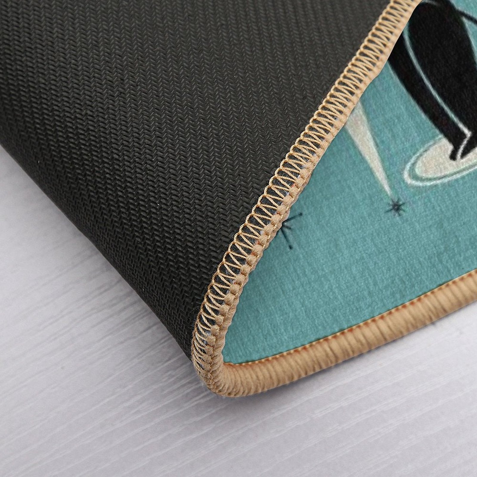 Mid Century Meow on Blue - Large Scale  Fade-Resistant Bath Mat