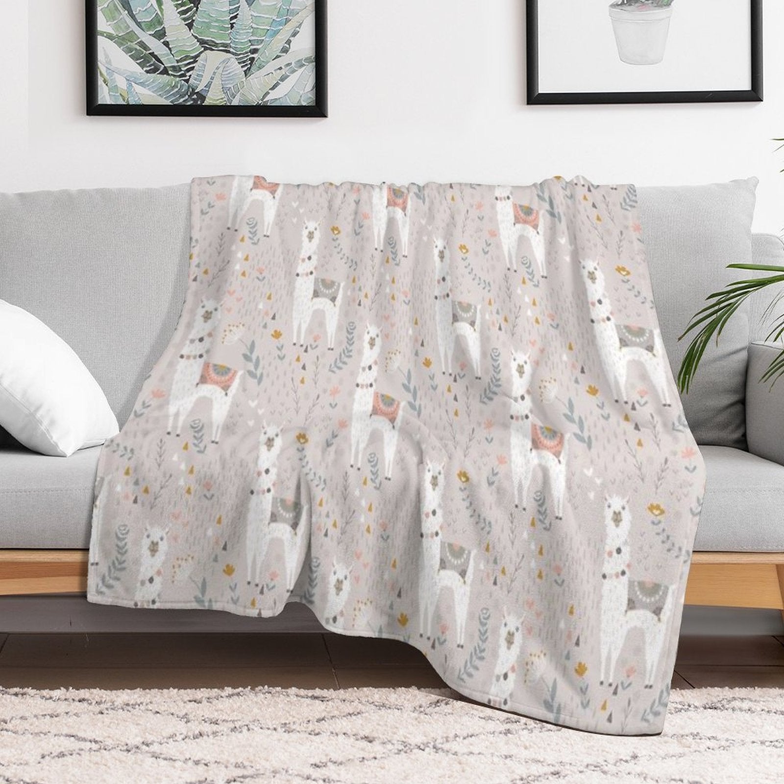 Llama on Warm Gray All-season Throw Blanket