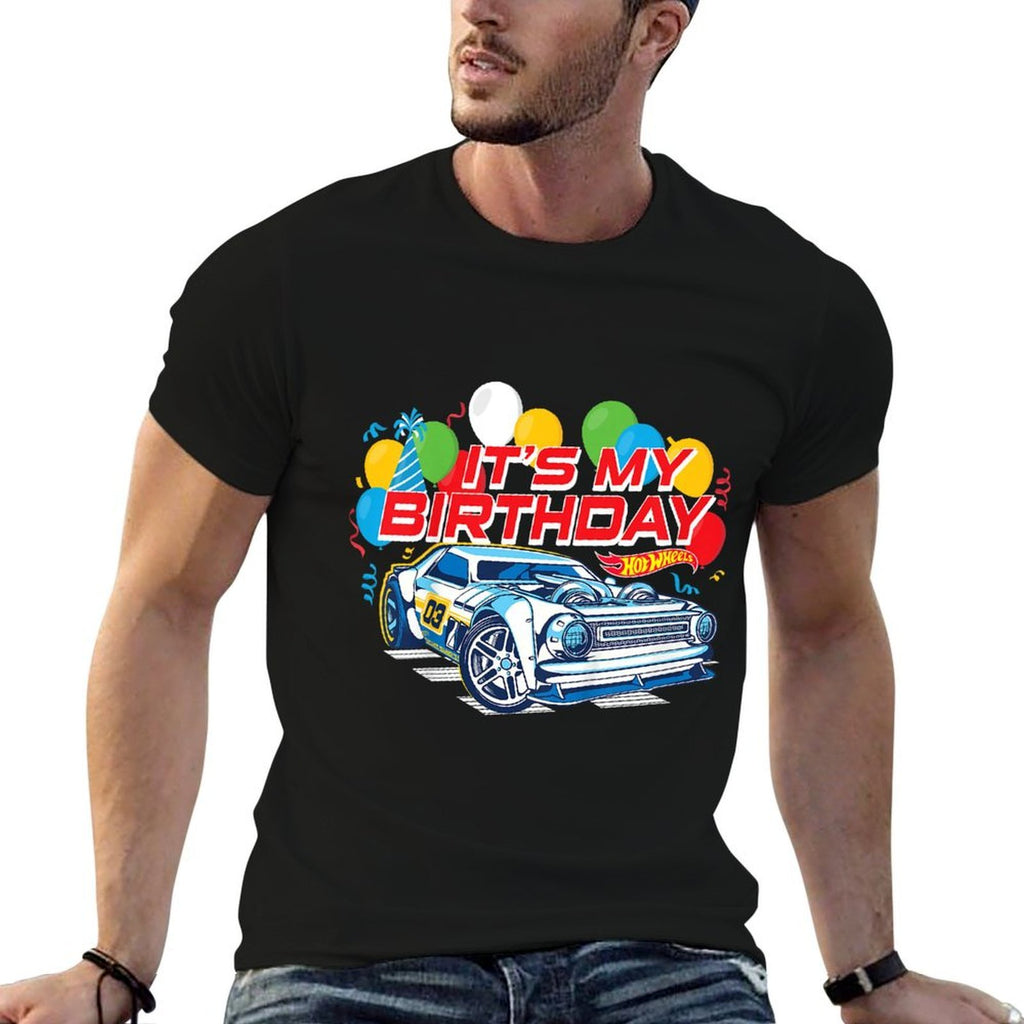 Kids Hot Wheels Its My Birthday Balloons And Confetti  Rolled Sleeves T-Shirt
