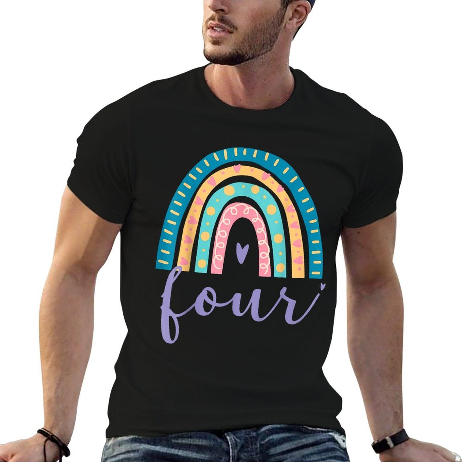 Four Year Old Rainbow 4th Birthday Gifts For Girls 4 Bday  Rolled Sleeves T-Shirt