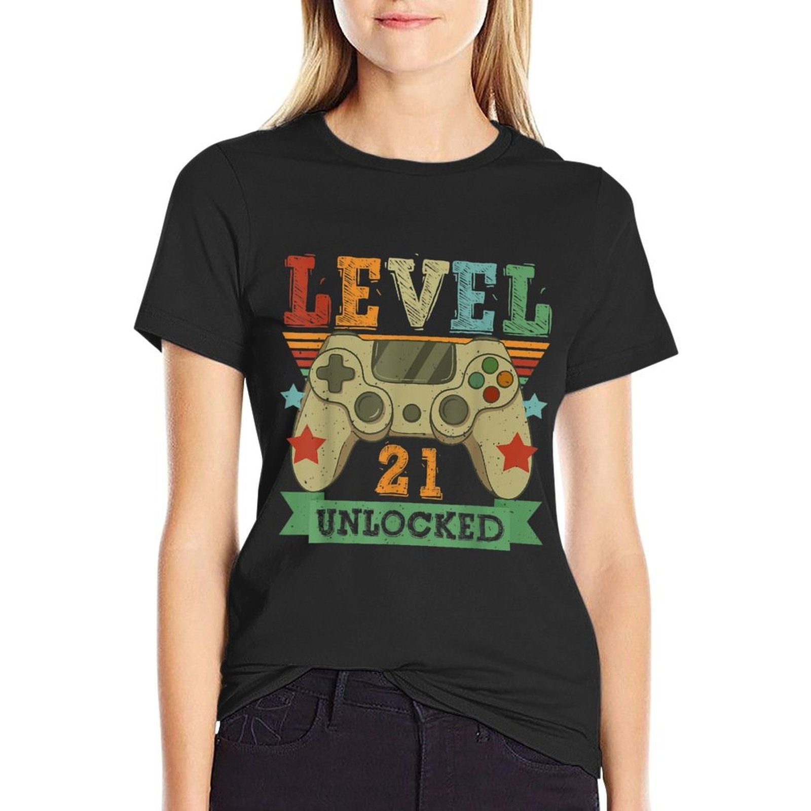 Level 21 Unlocked Awesome 2001 Video Games 21st Birthday  Oversized Silhouette T-Shirt