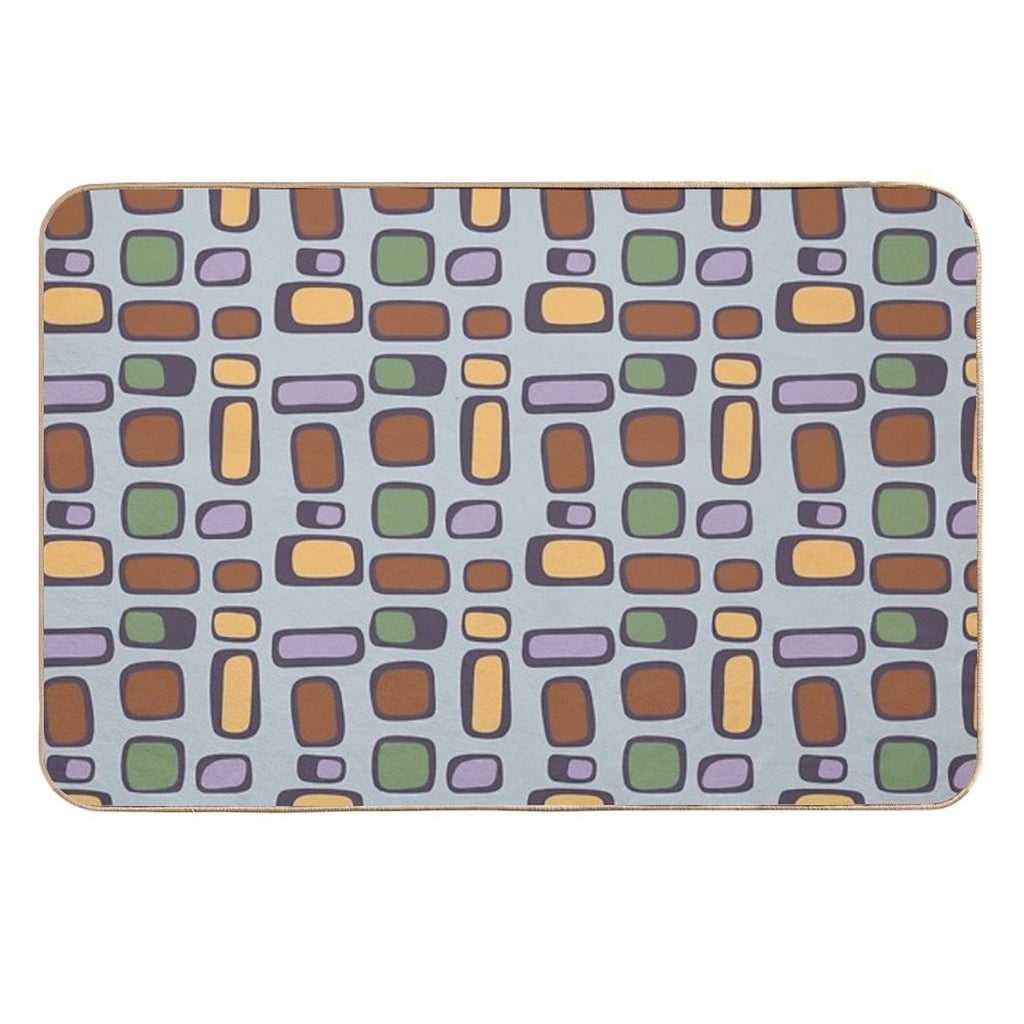 Colorful Retro Mid Century Aesthetic Squares Geometric Pattern Gray Blue & Brown  Versatile Bath Mat