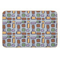 Colorful Retro Mid Century Aesthetic Squares Geometric Pattern Gray Blue & Brown  Versatile Bath Mat