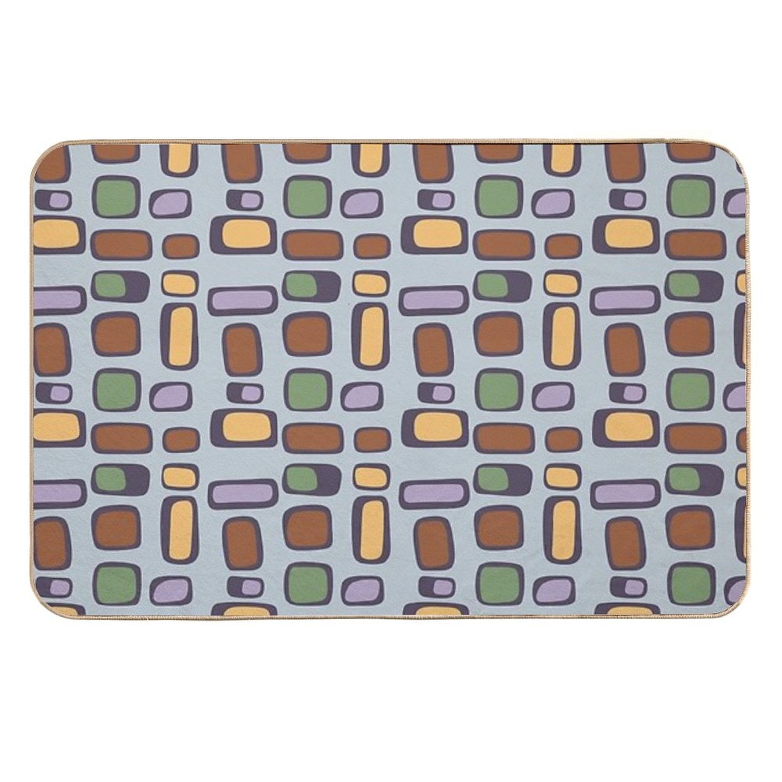 Colorful Retro Mid Century Aesthetic Squares Geometric Pattern Gray Blue & Brown  Versatile Bath Mat