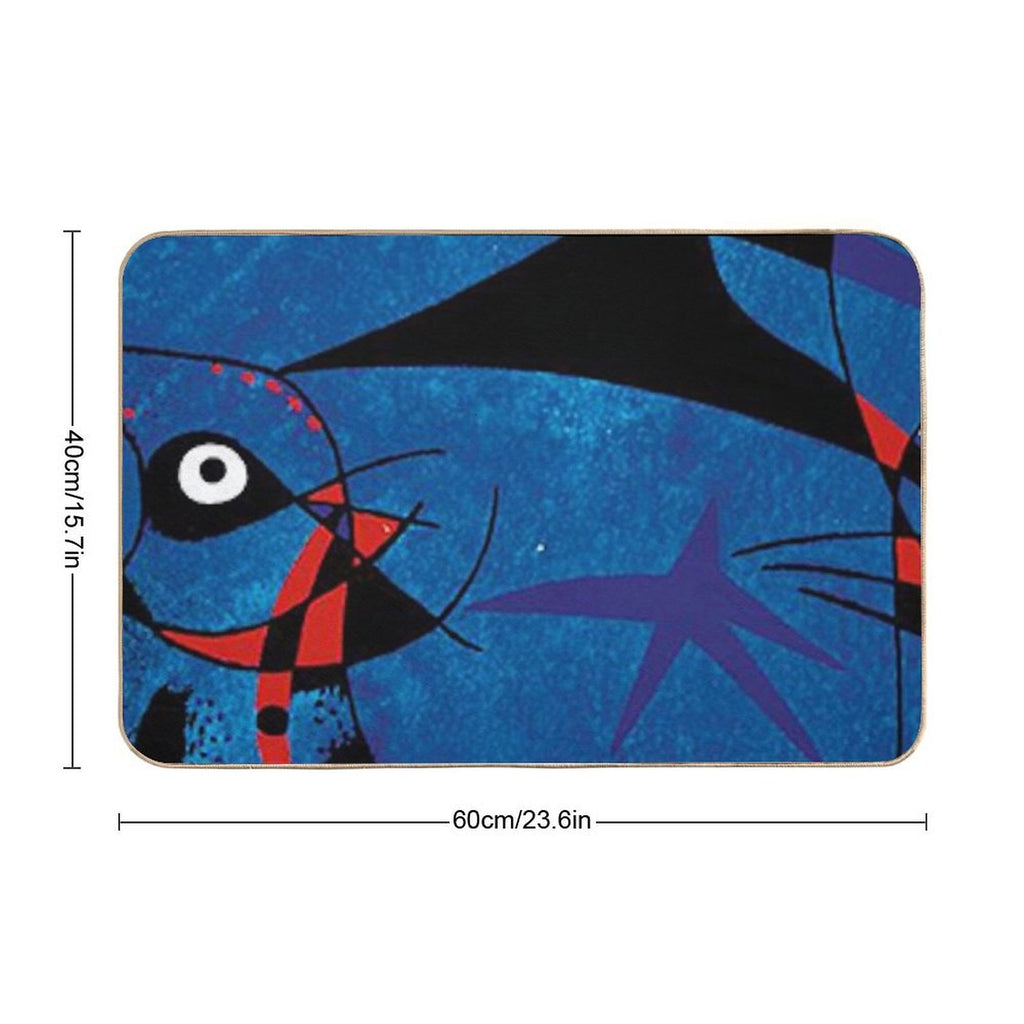 Joan Miro Abstract Painting on Blue  Repositionable Bath Mat