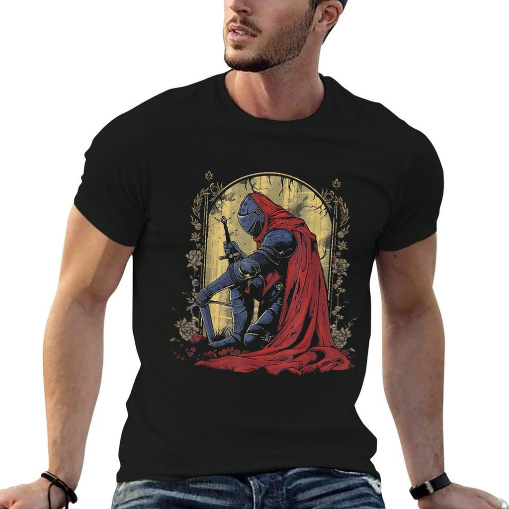 Kneeling Paladin Design  Noble Warrior Fantasy Art  Moisture-wicking T-Shirt