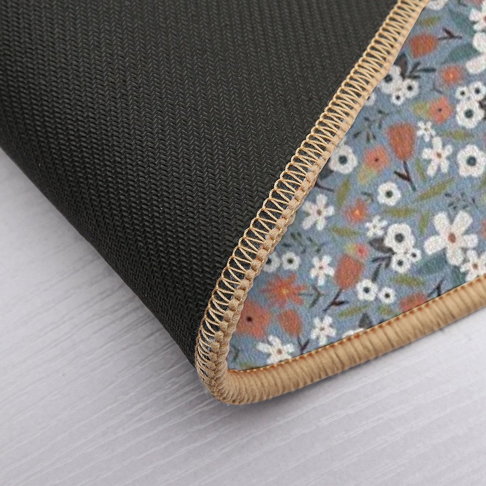 White Flowers on Blue Background Vintage Seamless Pattern  Non-Slip Bath Mat