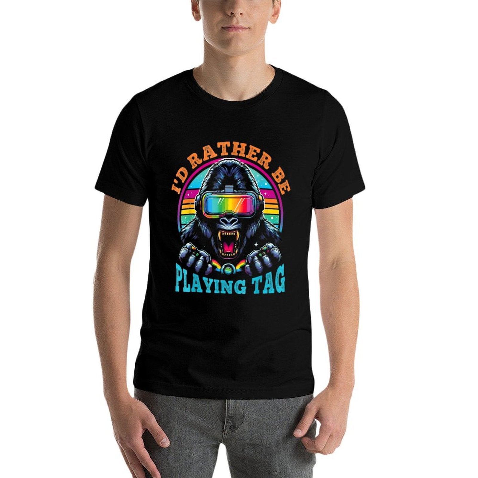Bruh I'd Rather Playing Gorilla Funny Gorilla VR Gamer Boys  Oversized Silhouette T-Shirt