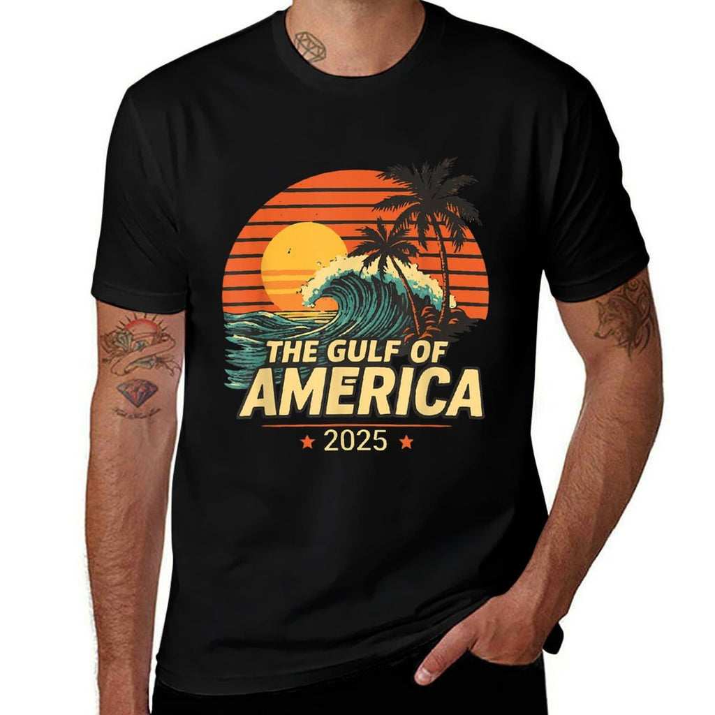 Vintage Gulf Of U.S.A Est America 2025 Retro Sunset Beach  Relaxed-fit T-Shirt