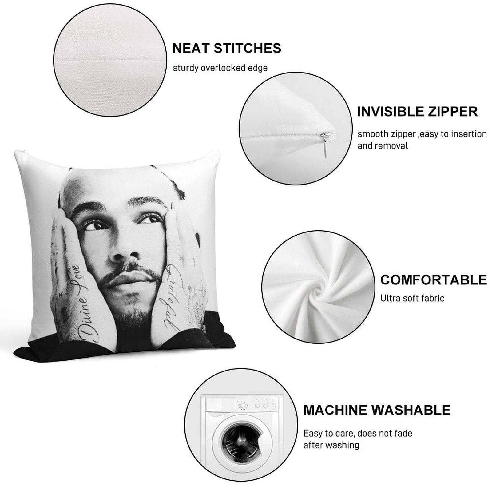 F1 Lewis Hamilton 44 Soft Fade-Resistant Throw Pillow