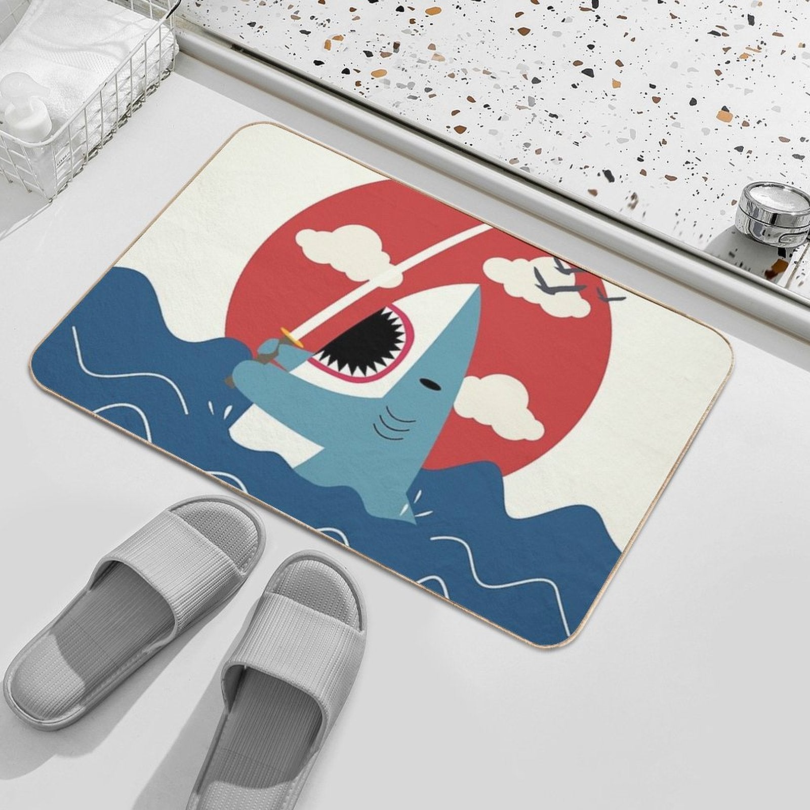 Retro Samurai Shark  Long-Lasting Bath Mat