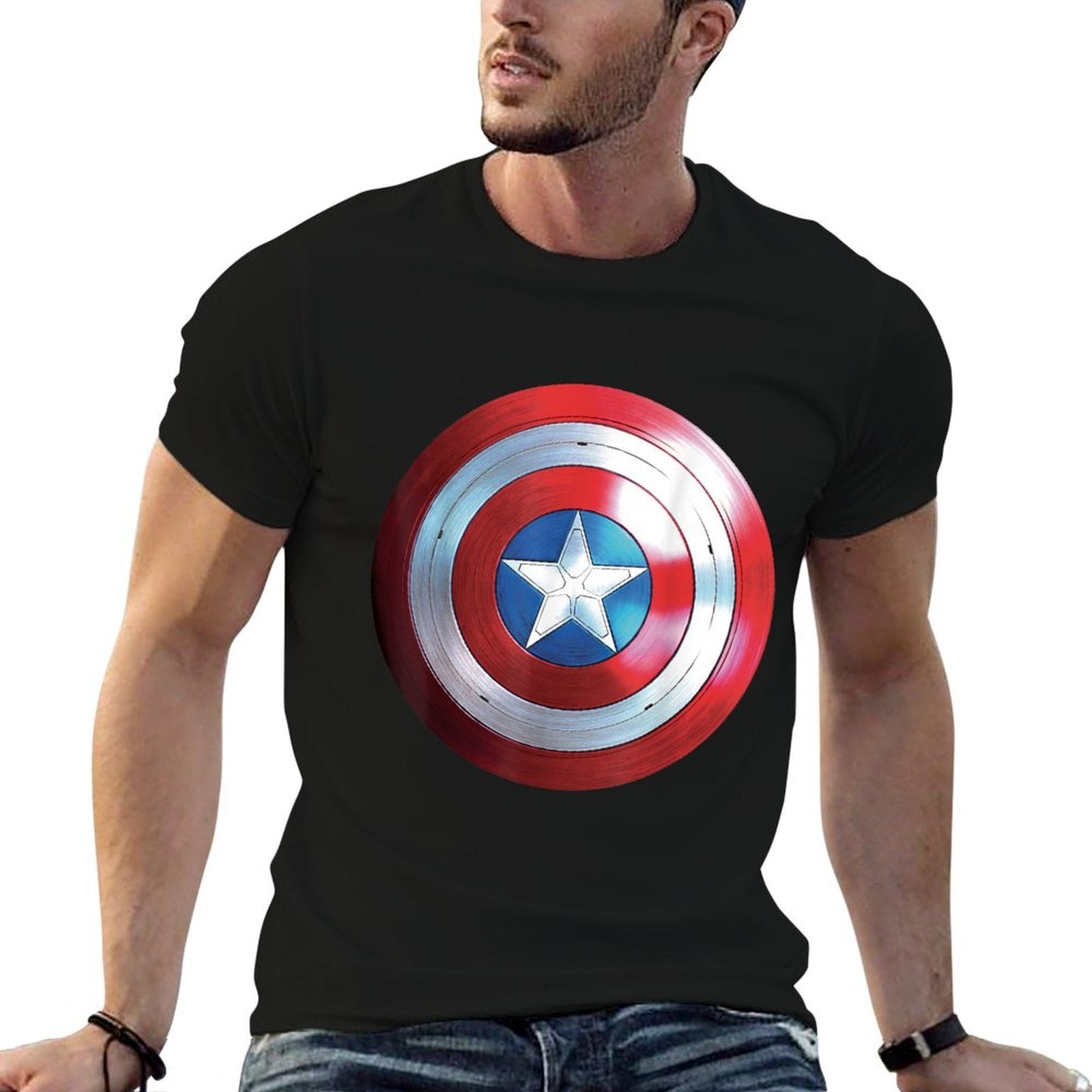 Marvel Studios Captain America 4 Brave New World Shield  Rolled Sleeves T-Shirt