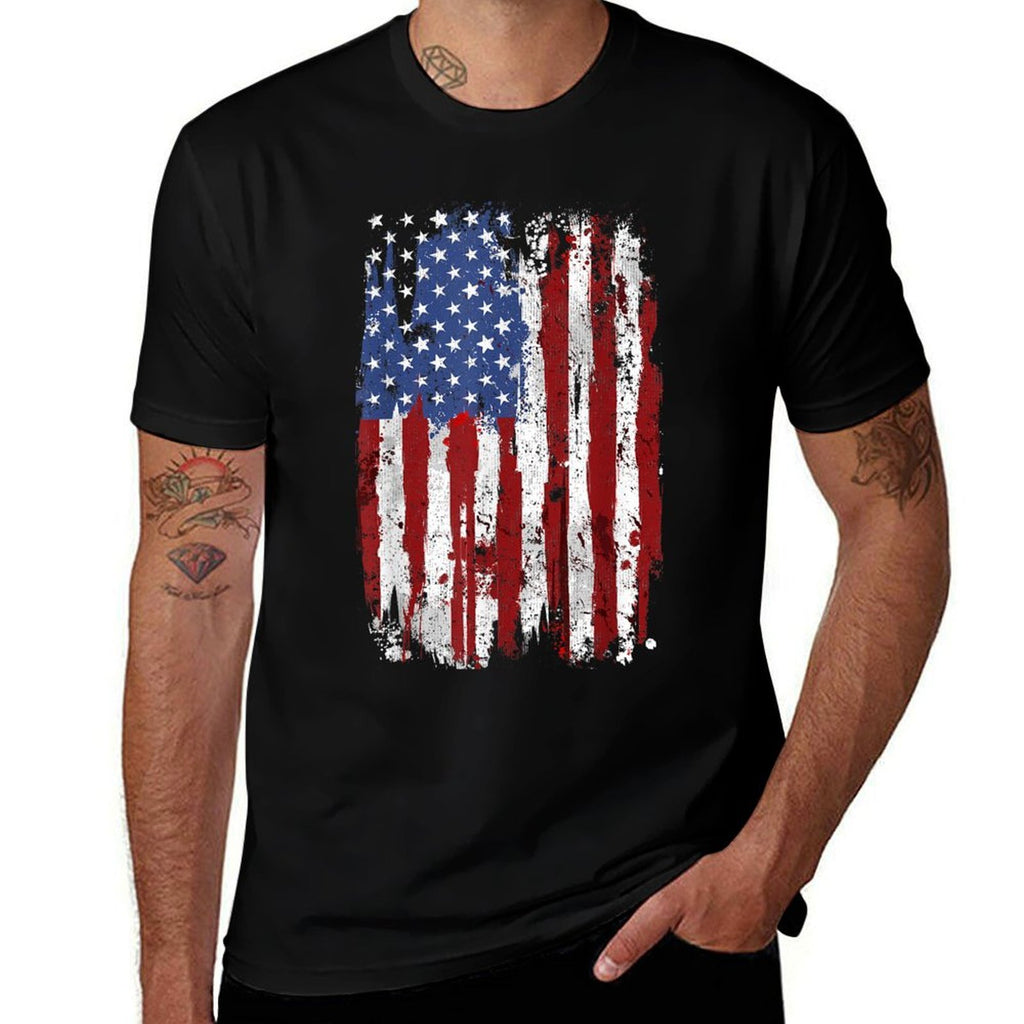 USA American United States of America 4th of July  Ribbed Collar T-Shirt