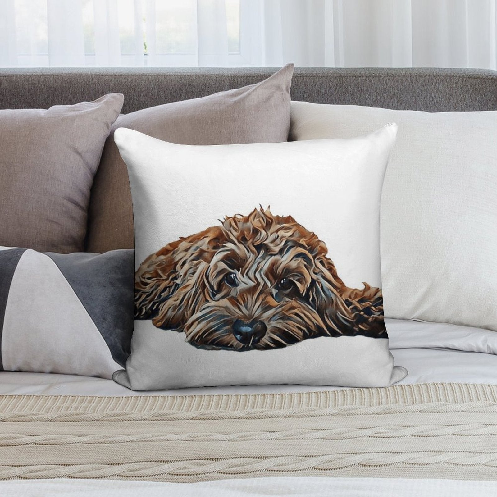 ChocolateBrown Cockapoo - White Background Soft Decorative Cover Throw Pillow
