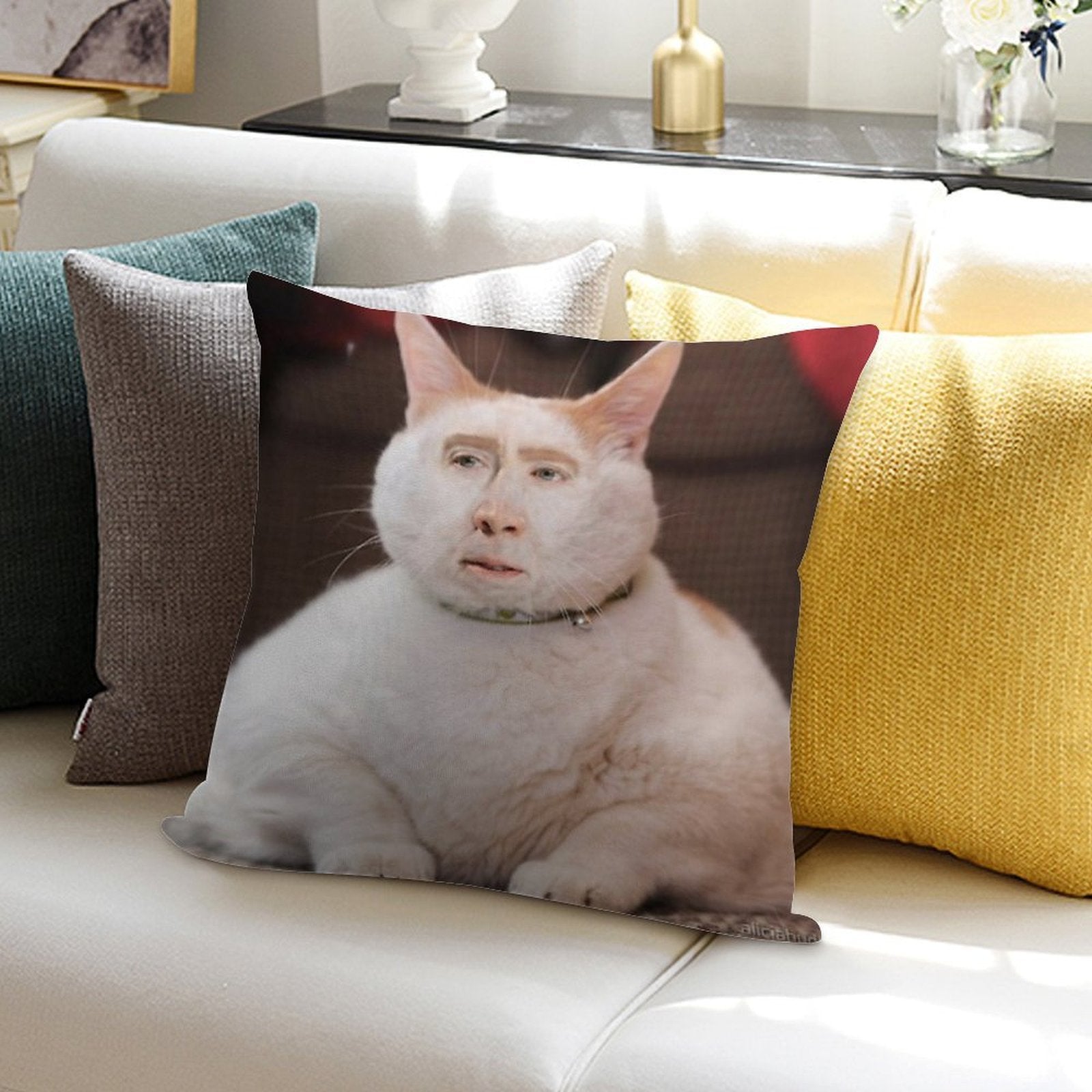 Nicolas Cage Photoshop Cat Soft Anti-Pilling Throw Pillow