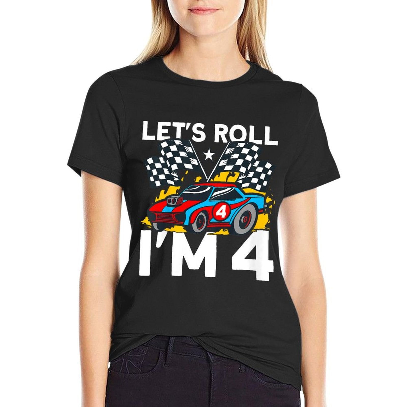 Kids I'm 4 Bday Race Car Party Cute 4th Birthday Boys Race Car  Polyester Blend T-Shirt