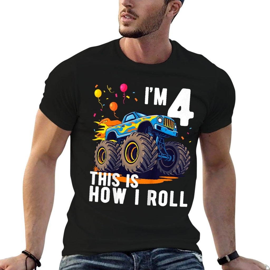 Kids Birthday Monster Truck 4 Year Old Boy 4th Birthday Party  Affordable Price T-Shirt