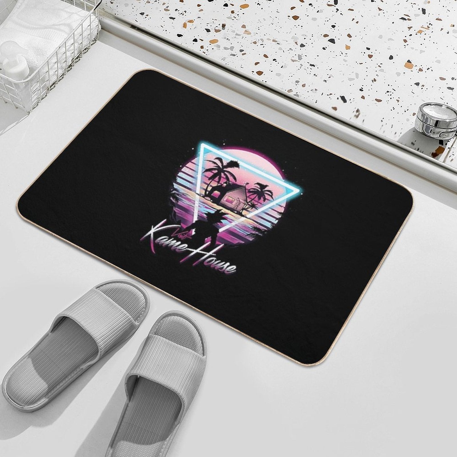 Turtle House Retro T-Shirt  Easy To Clean Bath Mat