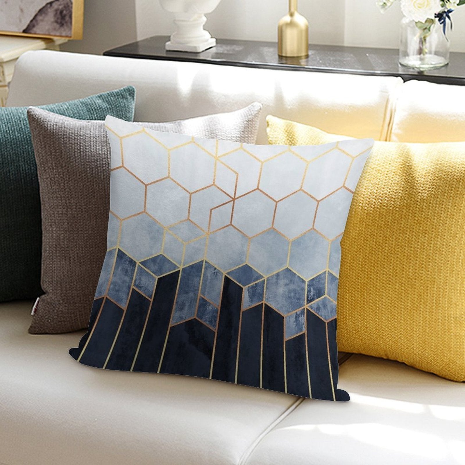 Soft Blue Hexagons Soft Reinforced Edging Throw Pillow