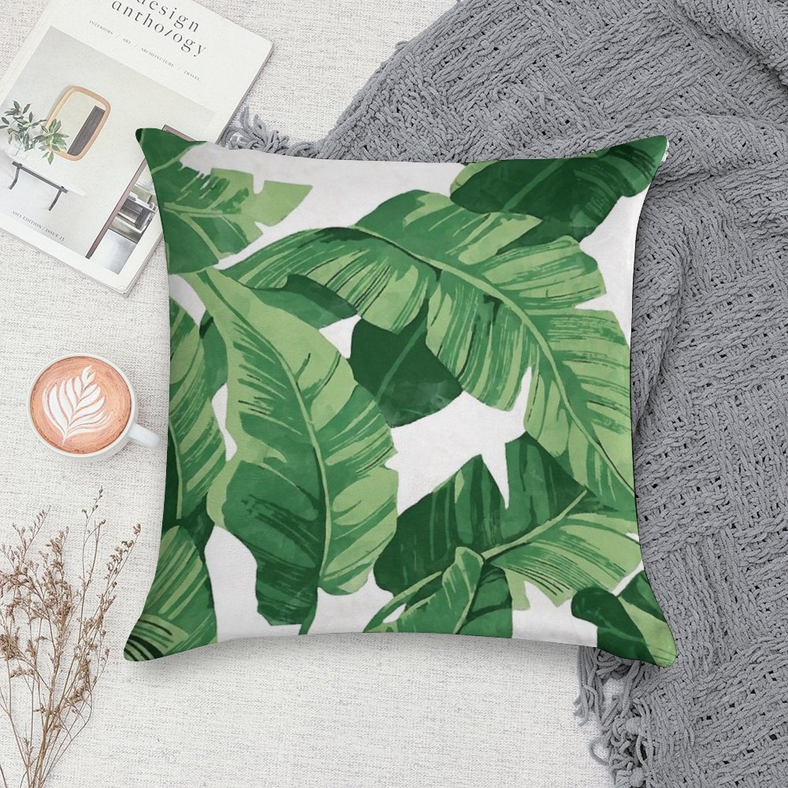 Tropical Banana Leaves II Soft Washable Throw Pillow