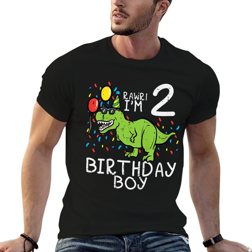 Kids Rawr Im 2 Birthday Boy Dinosaur 2nd Bday Party Boys Kids  Rolled Sleeves T-Shirt