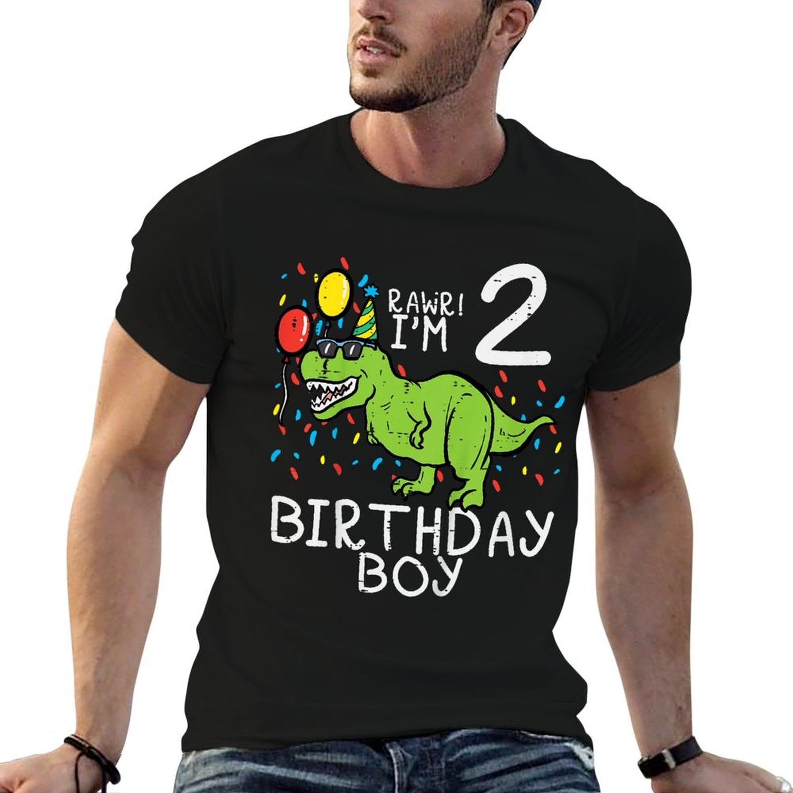 Kids Rawr Im 2 Birthday Boy Dinosaur 2nd Bday Party Boys Kids  Rolled Sleeves T-Shirt