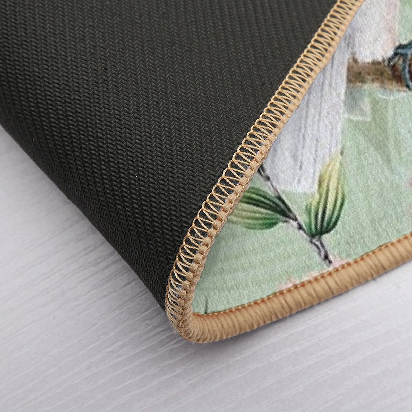 Tropical Cockatoo And Jungle Botanical Garden Pattern - Mint  Slip-Resistant Bath Mat