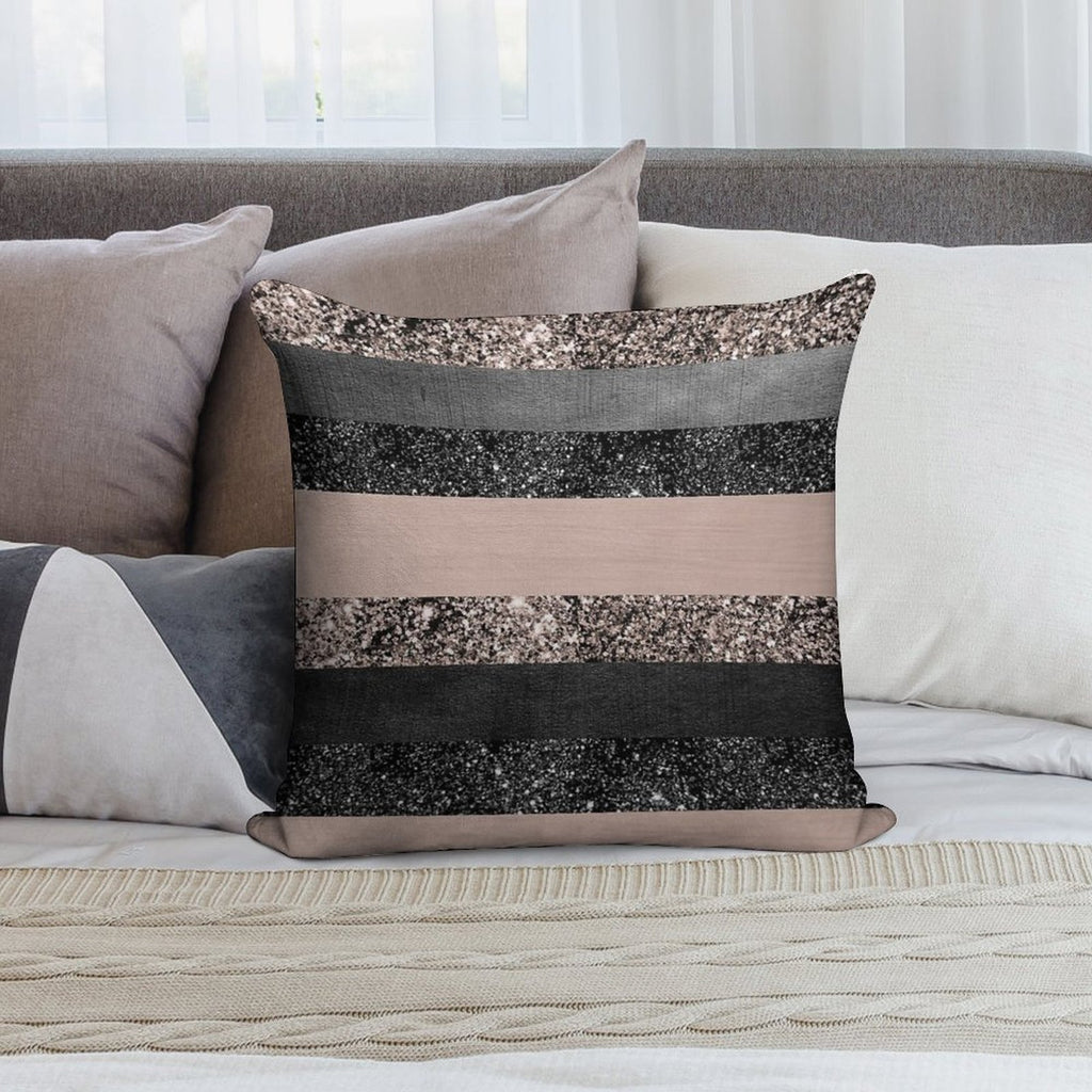Blush Glam Stripes #2 (Photo of Glitter Only - Not Reflective) Soft Home Decor Throw Pillow