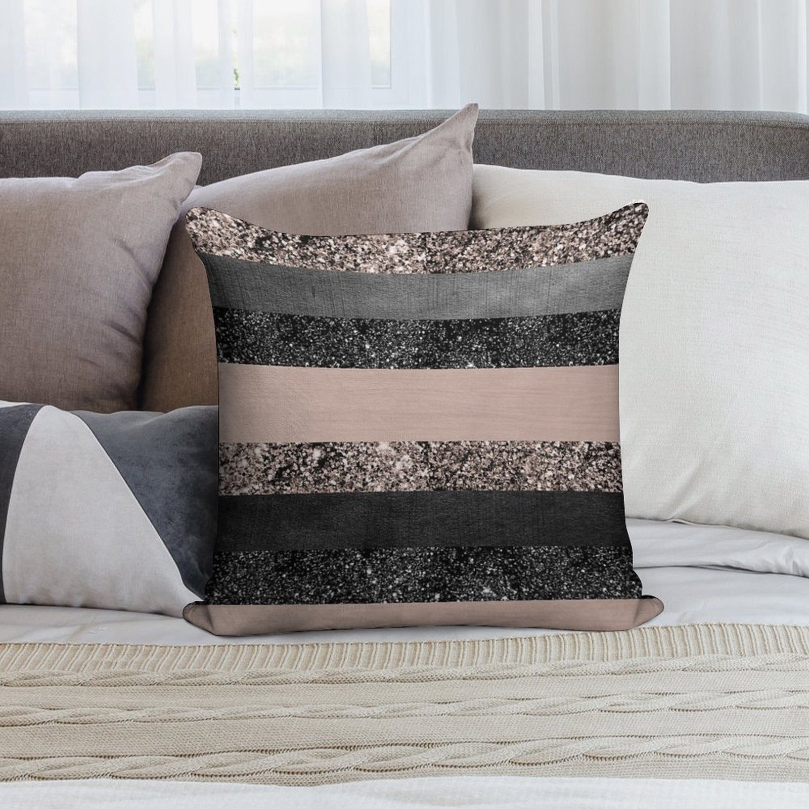Blush Glam Stripes #2 (Photo of Glitter Only - Not Reflective) Soft Home Decor Throw Pillow