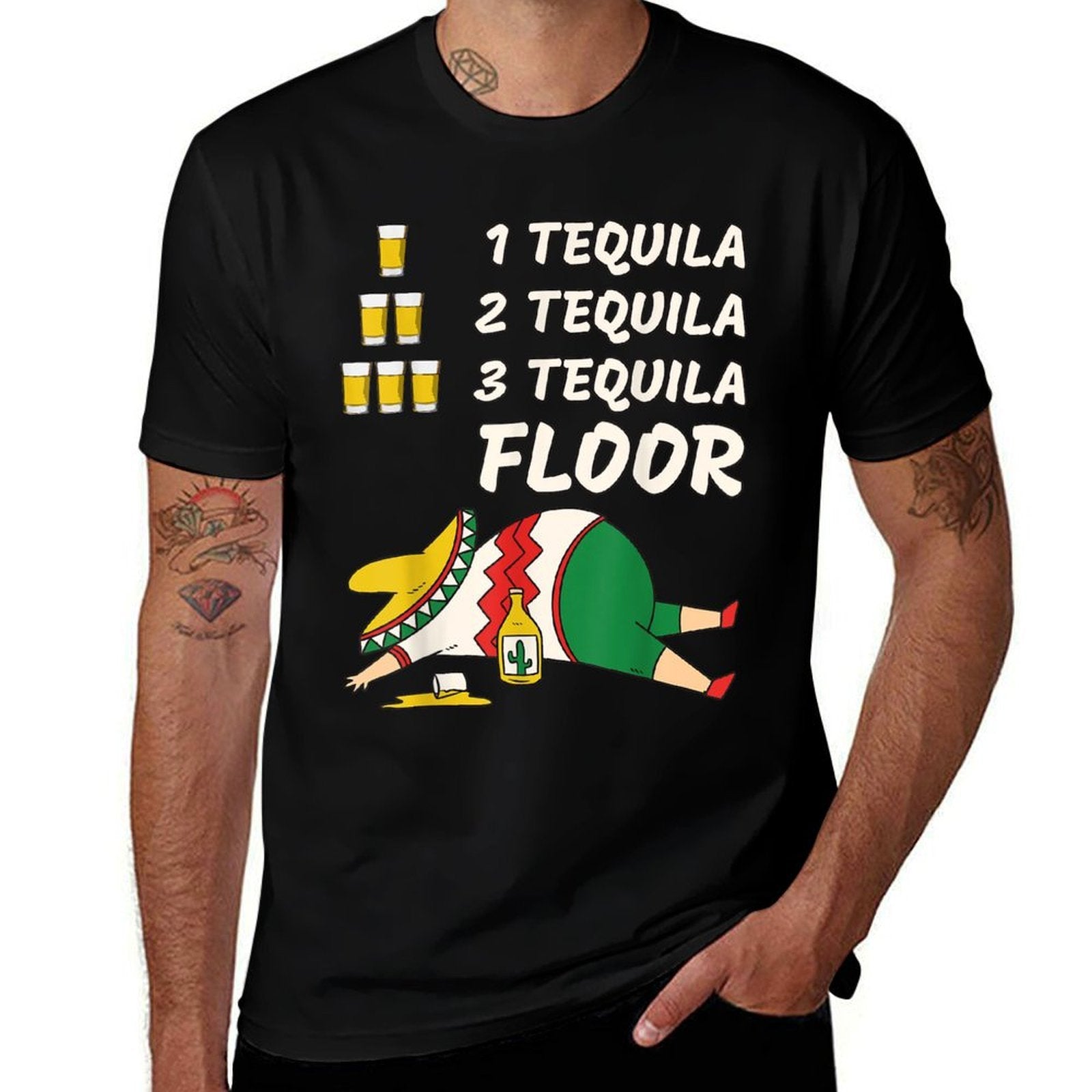 1 Tequila 2 Tequila 3 Tequila Floor - Funny Party Drinking  Heathered Texture T-Shirt