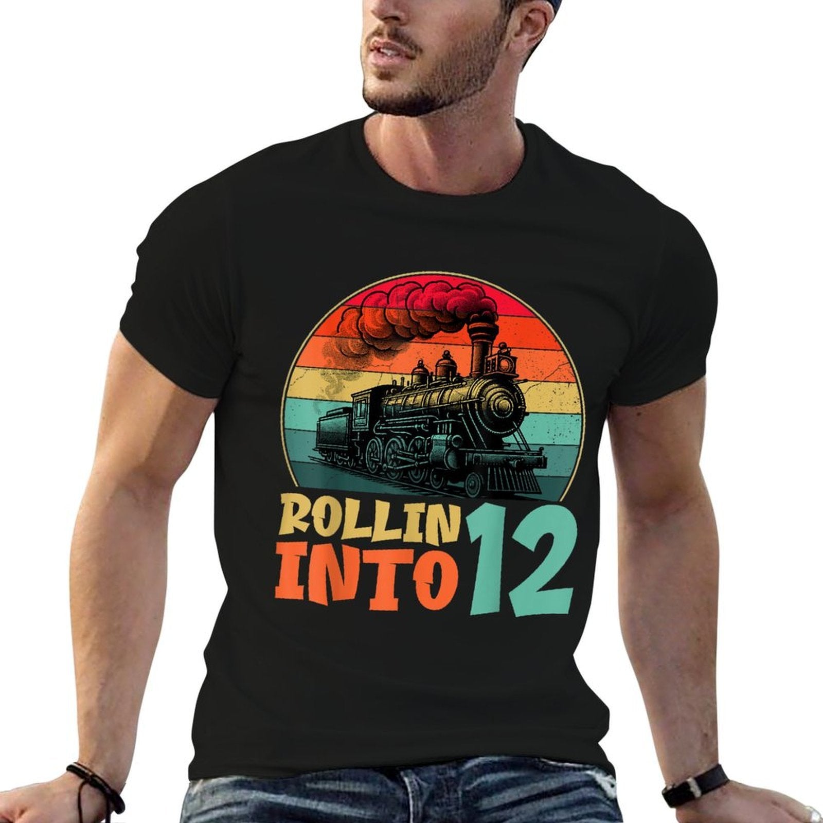 Rollin' Into 12 Train 12th Birthday Party Twelve Years Old  Tagless Design T-Shirt
