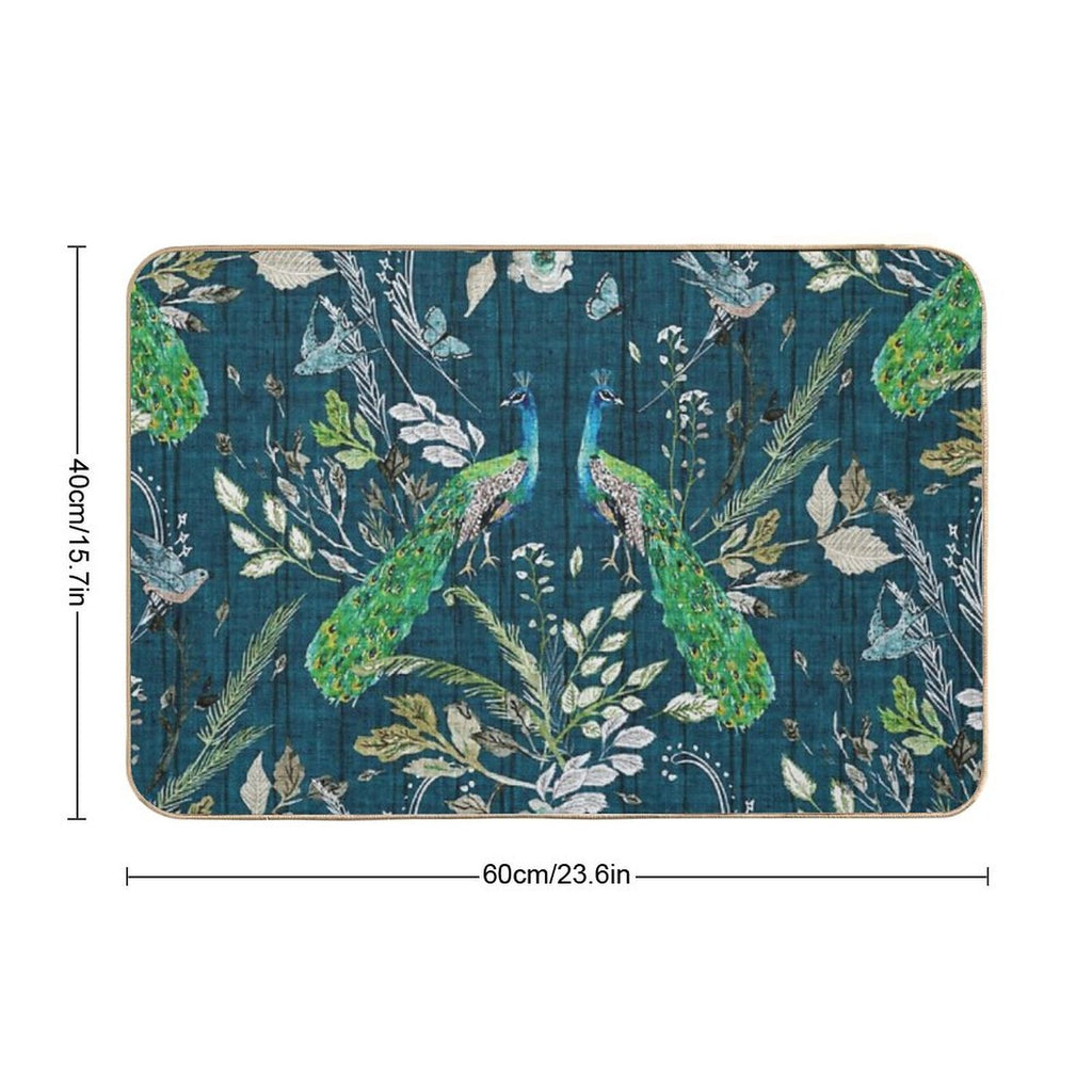 Peacock Chinoiserie (teal)  Stain-Proof Bath Mat