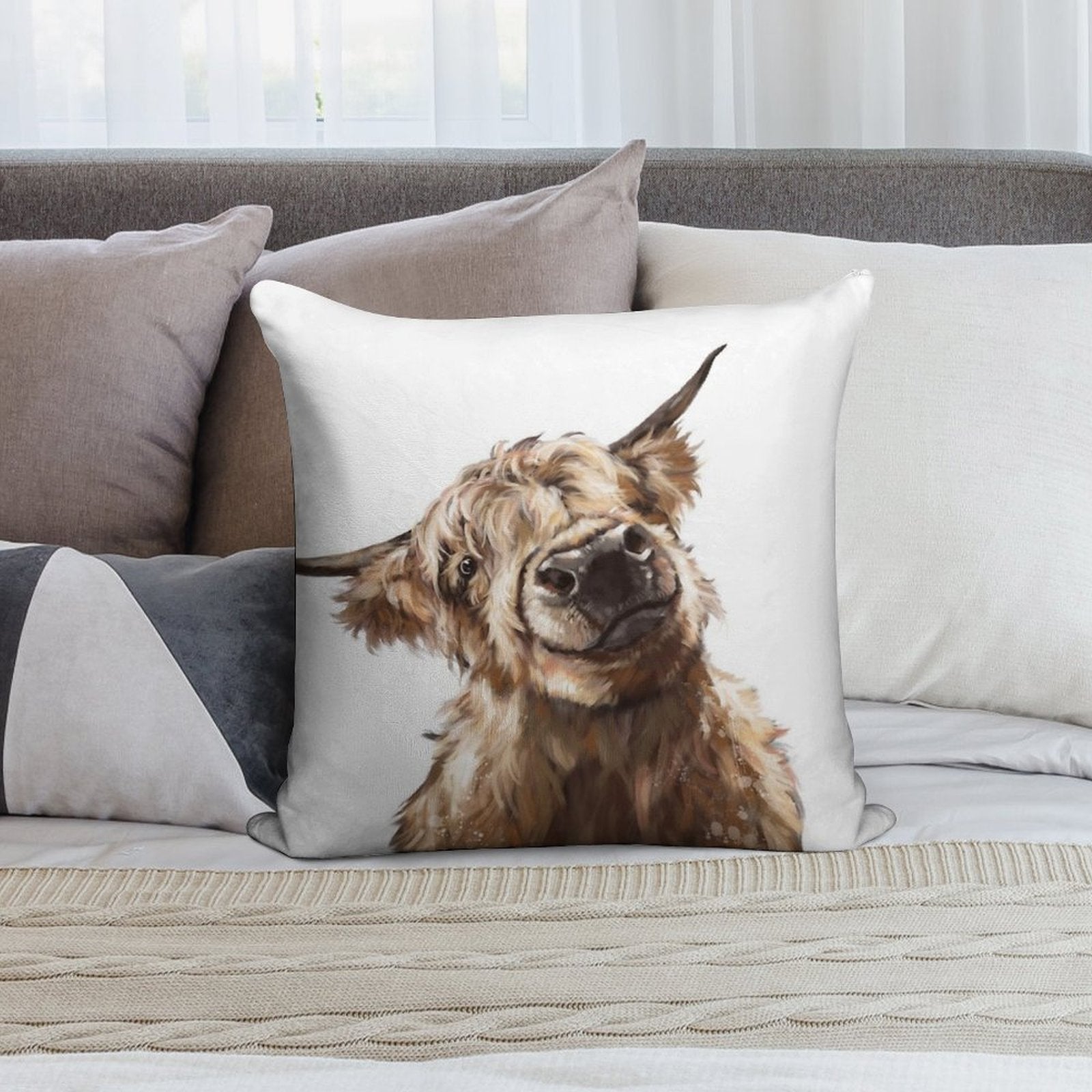 Highland Cow Soft Skin-Friendly Throw Pillow