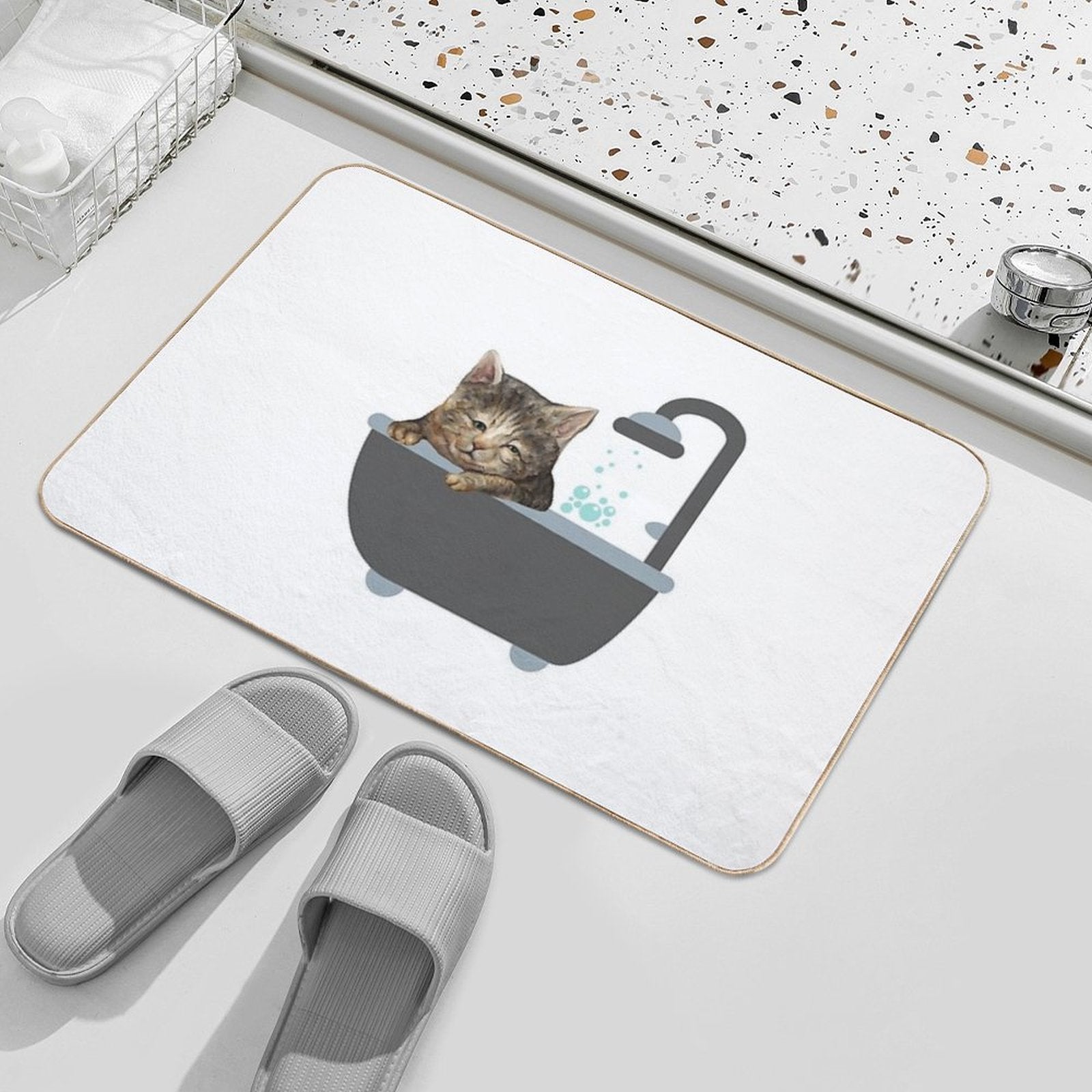 Bath Cat A Funny And Cute Lazy Cat Design  Slip-Resistant Bath Mat