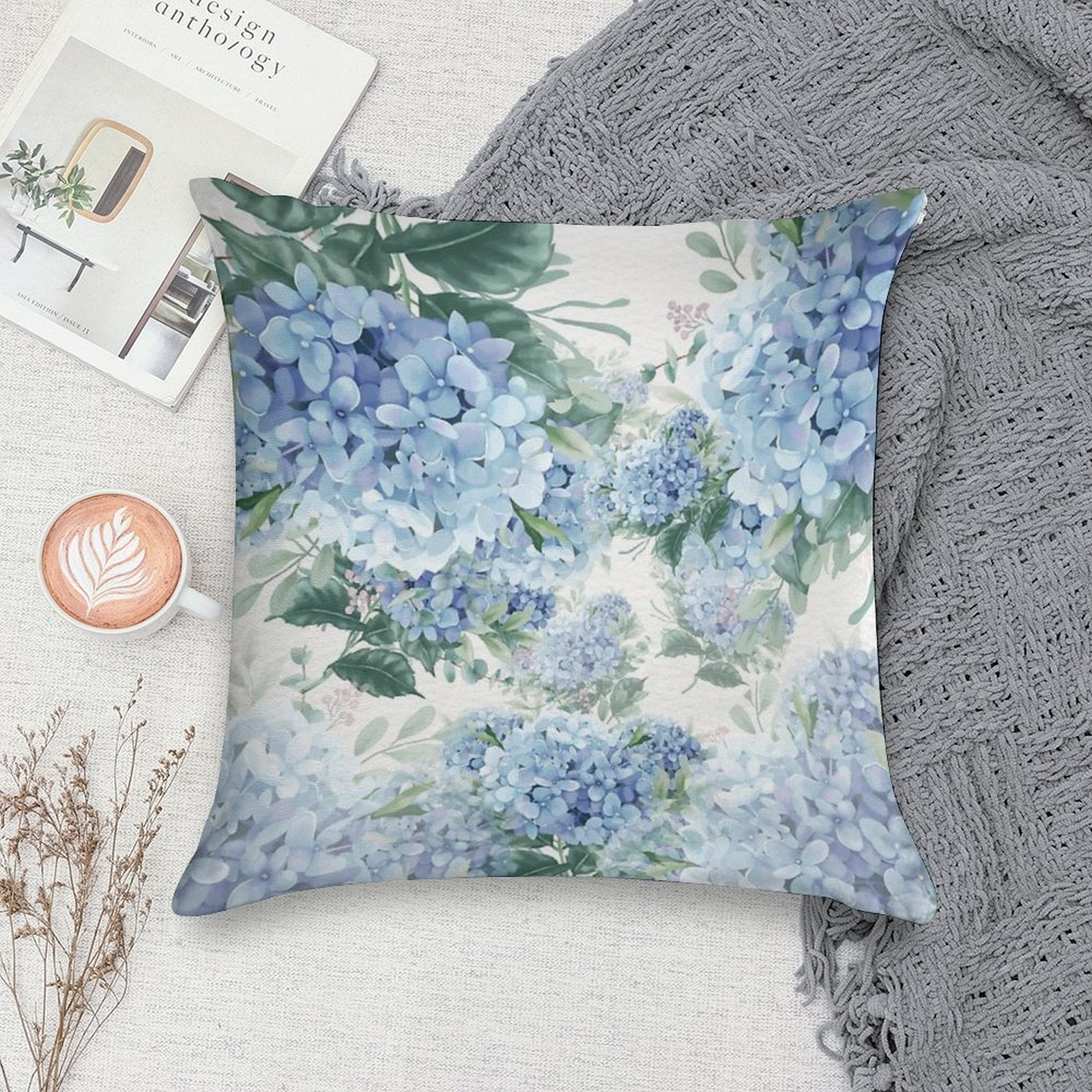 Blue Hydrangeas Soft Style Accent Throw Pillow