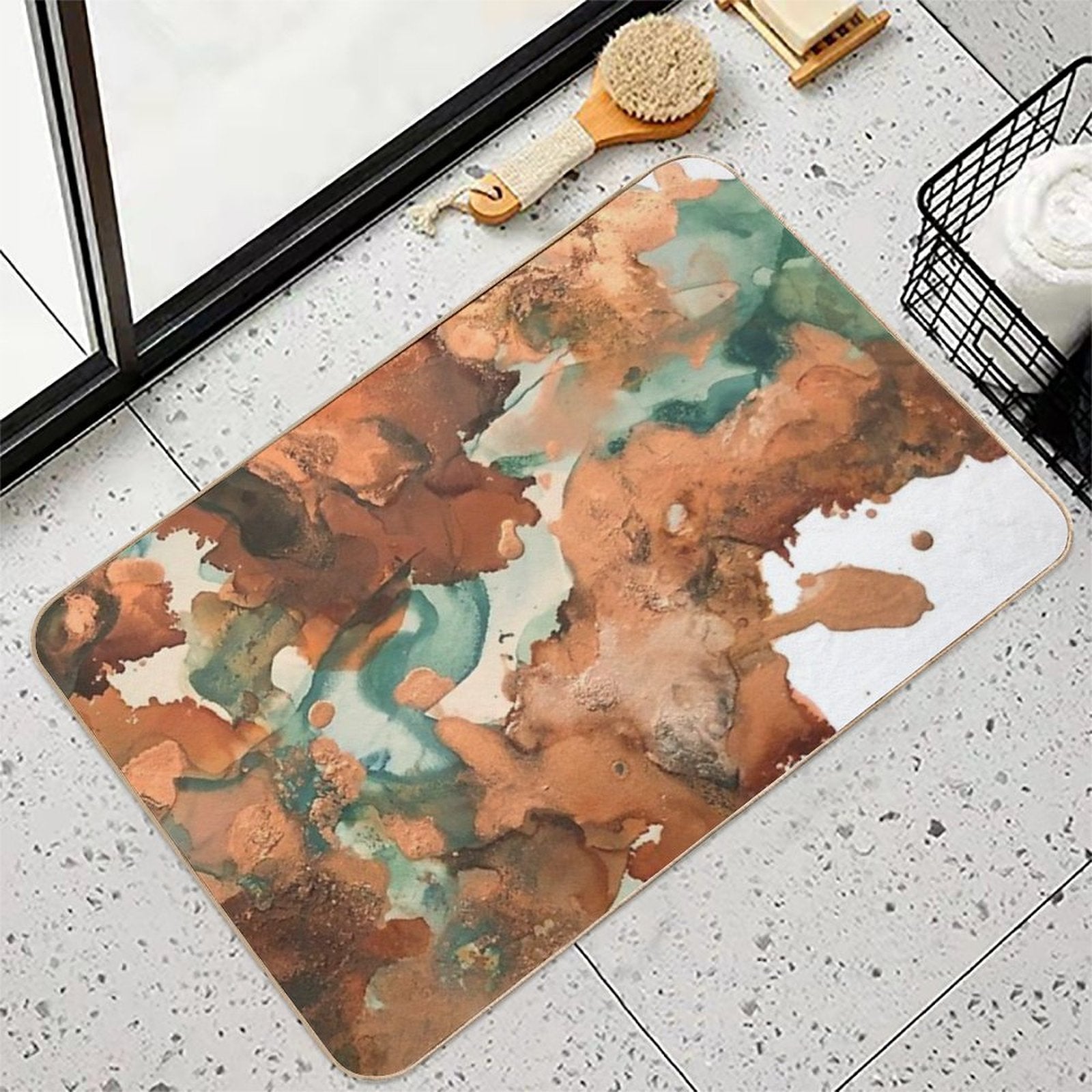 Autumn Turning - Copper And Mint Abstract  Pet-Safe Bath Mat