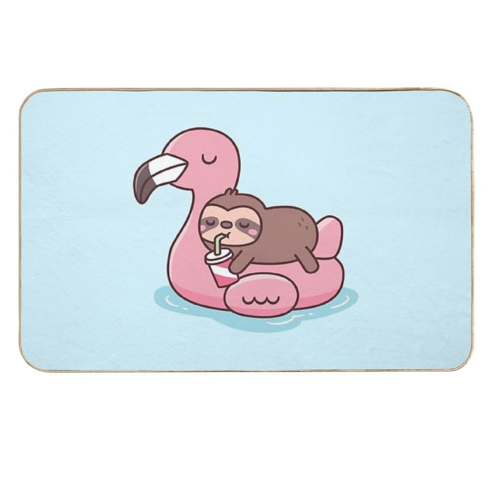 Cute Little Sloth Chilling On Flamingo Pool Float  Pet-Safe Bath Mat