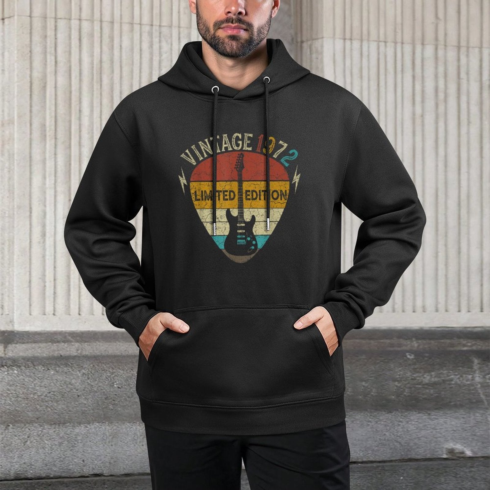 Guitar Lover 50 Years Old Gift, Vintage 1972 50th Birthday Adjustable Hood Hoodie
