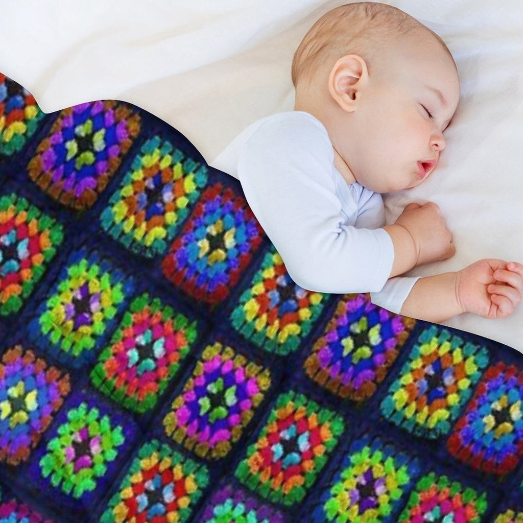 Vintage Granny Squares Print Wrinkle-free Throw Blanket