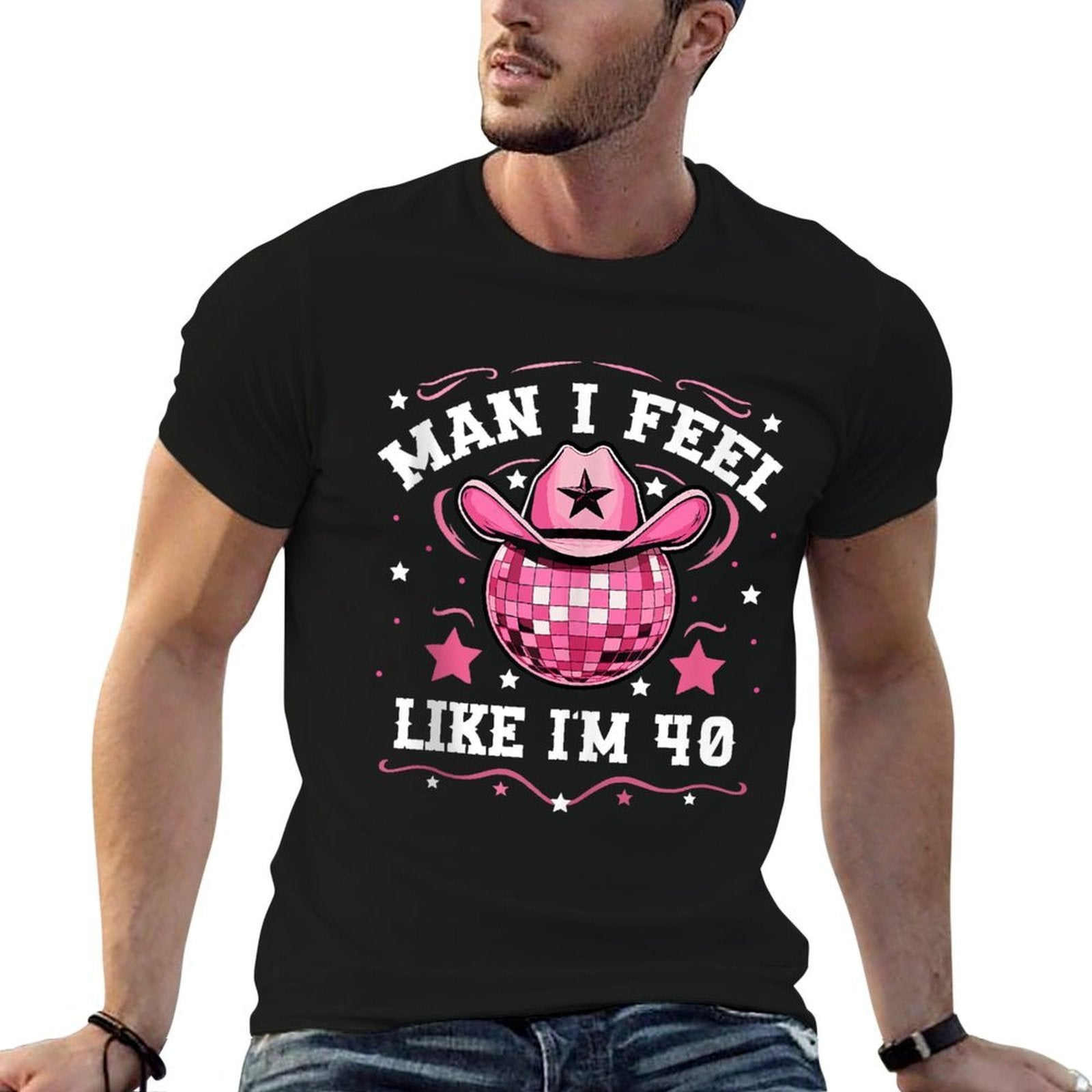 Man I Feel Like I'm 40 Western Disco 40th Birthday Cowgirl  Lightweight T-Shirt